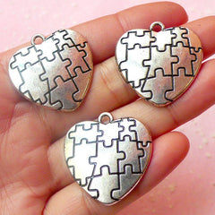 CLEARANCE Heart Puzzle Charms (3pcs) (28mm x 29mm / Tibetan Silver) Jewelry Findings Pendant Bracelet Earrings Zipper Pulls Bookmarks Keychains CHM431