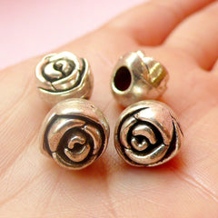 Rose Beads (4 pcs) (11mm / Tibetan Silver) Metal Flower Beads Findings Spacer Pendant DIY Bracelet Earrings Bookmark Keychains CHM441