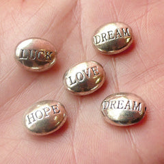 CLEARANCE Luck Dream Hope Love Beads (5pcs by RANDOM) (10mm x 12mm / Tibetan Silver / 2 Sided) Metal Beads Spacer Slider Bracelet Earrings CHM446