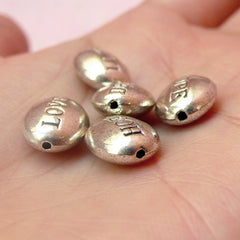 CLEARANCE Luck Dream Hope Love Beads (5pcs by RANDOM) (10mm x 12mm / Tibetan Silver / 2 Sided) Metal Beads Spacer Slider Bracelet Earrings CHM446