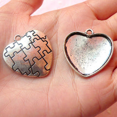 CLEARANCE Heart Puzzle Charms (3pcs) (28mm x 29mm / Tibetan Silver) Jewelry Findings Pendant Bracelet Earrings Zipper Pulls Bookmarks Keychains CHM431
