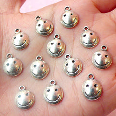 Smiley Charms (12pcs) (10mm x 13mm / Tibetan Silver) Metal Finding Pendant Bracelet DIY Earrings Zipper Pulls Bookmark Keychains CHM439