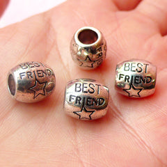 Best Friend Beads (4pcs) (10mm x 10mm / Tibetan Silver) Metal Beads Findings Spacer Slider DIY Pendant Bracelet Earrings Keychains CHM444
