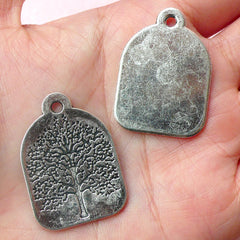 Tree of Life Tag Charms (2pcs) (22mm x 31mm / Tibetan Silver) Tree Charm Findings Pendant Bracelet Earrings Zipper Pulls Keychains CHM450