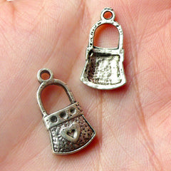 Handbag / Key Lock with Heart Charms (5pcs) (11mm x 20mm / Tibetan Silver) Metal Pendant Bracelet Earrings Zipper Pulls Bookmark CHM459