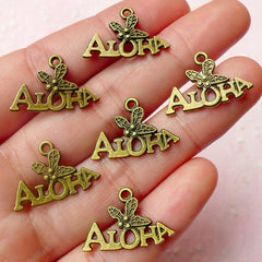 Aloha Charms Hawaii Charms (6pcs) (21mm x 14mm / Antique Bronze / 2 Sided) Pendant Bracelet Earrings Zipper Pulls Bookmark Keychain CHM461