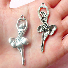 Ballerina Charms Ballet Dancer Charms (2pcs) (20mm x 51mm / Tibetan Silver) Metal Charms DIY Pendant Earrings Zipper Pulls Keychain CHM465