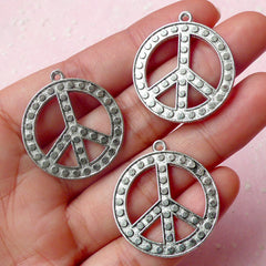 Peace Charms (3pcs) (26mm x 29mm / Tibetan Silver) Peace Sign Charms Pendant Bracelet Connector Earrings DIY Zipper Pulls Keychain CHM448