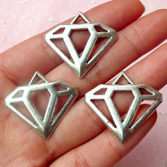 Diamond Charms (3pcs) (30mm x 27mm / Tibetan Silver) Metal Charms DIY Pendant Bracelet DIY Earrings Bookmark Zipper Pulls Keychain CHM466