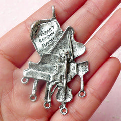 Mozart Chopin Bach Piano Violin Charm (1pc) (35mm x 55mm / Tibetan Silver) Metal Charms Connector Pendant Bracelet Bookmark Keychains CHM468