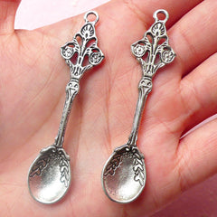 Spoon Charms Cutlery Charms (2pcs) (14mm x 62mm / Tibetan Silver) Metal Charms DIY Pendant Earrings Zipper Pulls Bookmarks Key Chains CHM452