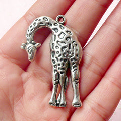 Giraffe Charms (1pc) (29mm x 42mm / Tibetan Silver) Animal Charm Metal Findings DIY Pendant Earrings Zipper Pulls Bookmark Keychain CHM454