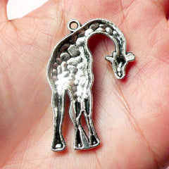 Giraffe Charms (1pc) (29mm x 42mm / Tibetan Silver) Animal Charm Metal Findings DIY Pendant Earrings Zipper Pulls Bookmark Keychain CHM454