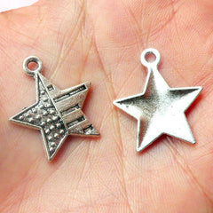 American Flag Charms in Star Shaped (5pcs) (20mm x 23mm / Tibetan Silver) USA Flag Pendant Bracelet Earrings Zipper Pulls Keychain CHM460