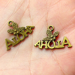 Aloha Charms Hawaii Charms (6pcs) (21mm x 14mm / Antique Bronze / 2 Sided) Pendant Bracelet Earrings Zipper Pulls Bookmark Keychain CHM461