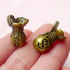 3D Money Bag Charms (2pcs) (12mm x 20mm / Antique Bronze) Metal Charms Pendant Bracelet Earrings Zipper Pulls Bookmarks Key Chains CHM463