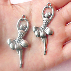 Ballerina Charms Ballet Dancer Charms (2pcs) (20mm x 51mm / Tibetan Silver) Metal Charms DIY Pendant Earrings Zipper Pulls Keychain CHM465