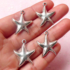 Sea Star Charms (4pcs) (20mm x 25mm / Tibetan Silver) Starfish Seastar Charms Pendant Bracelet DIY Earrings Zipper Pulls Bookmark CHM469