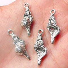 Oyster Charms Seashell Charms Conch Charms (4pcs) (10mm x 25mm / Tibetan Silver / 2 Sided) Pendant DIY Bracelet Earrings Zipper Pulls CHM470