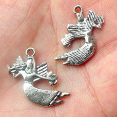 Angel Charms w/ Trumpet (6pcs) (13mm x 22mm / Tibetan Silver) Metal Charms Pendant Bracelet Earrings Zipper Pulls Bookmarks Keychains CHM471