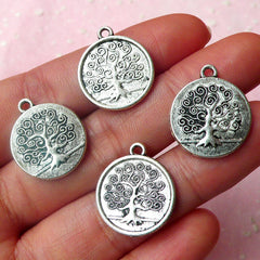 Tree of Life Charms (4pcs) (17mm x 20mm / Tibetan Silver / 2 Sided) Tree Charm DIY Pendant Bracelet Earrings Zipper Pulls Keychains CHM486