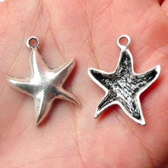 Sea Star Charms (4pcs) (20mm x 25mm / Tibetan Silver) Starfish Seastar Charms Pendant Bracelet DIY Earrings Zipper Pulls Bookmark CHM469