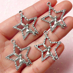 CLEARANCE Fairy Charms with Star (4pcs) (25mm x 29mm / Tibetan Silver) Bracelet DIY Earrings Pendant Zipper Pulls Bookmarks Fairy Tale Jewelry CHM473