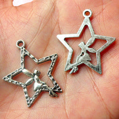 CLEARANCE Fairy Charms with Star (4pcs) (25mm x 29mm / Tibetan Silver) Bracelet DIY Earrings Pendant Zipper Pulls Bookmarks Fairy Tale Jewelry CHM473