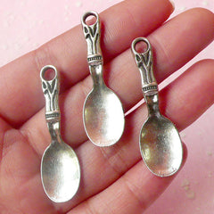 Spoon Charms Cutlery Charms (3pcs) (12mm x 41mm / Tibetan Silver) Metal Charms DIY Pendant Earrings Zipper Pulls Bookmarks Key Chains CHM487