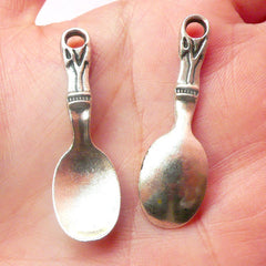 Spoon Charms Cutlery Charms (3pcs) (12mm x 41mm / Tibetan Silver) Metal Charms DIY Pendant Earrings Zipper Pulls Bookmarks Key Chains CHM487