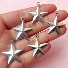 Star Charms (5pcs) (23mm x 25mm / Tibetan Silver) Kawaii Metal Charms Pendant Bracelet Earrings Zipper Pulls Bookmarks Key Chains CHM492