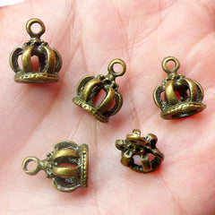 3D Crown Charms (5pcs) (11mm x 14mm / Antique Bronze) Kawaii Charms Pendant Bracelet Earrings Zipper Pulls Bookmarks Key Chains CHM499