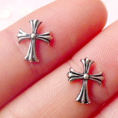 Tiny Cross Cabochon (2pcs) (Tibetan Silver) Fake Miniature Cupcake Topper Earring Making Nail Art Nail Decoration Punk Rock NAC114