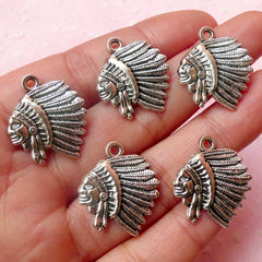 Native American Charms Indian Chief Charm (5pcs) (19mm x 22mm / Tibetan Silver) Bracelet Earrings Zipper Pulls Bookmarks Keychains CHM491