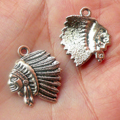 Native American Charms Indian Chief Charm (5pcs) (19mm x 22mm / Tibetan Silver) Bracelet Earrings Zipper Pulls Bookmarks Keychains CHM491