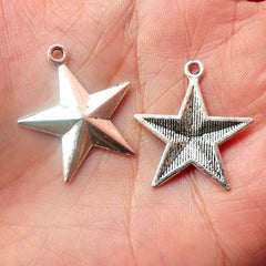 Star Charms (5pcs) (23mm x 25mm / Tibetan Silver) Kawaii Metal Charms Pendant Bracelet Earrings Zipper Pulls Bookmarks Key Chains CHM492
