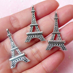 Paris Tower Charms (3pcs) (17mm x 31mm / Tibetan Silver / 2 Sided) Kawaii Pendant Bracelet Earrings Zipper Pulls Bookmark Keychains CHM496