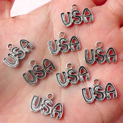 USA Charms (8pcs) (15mm x 11mm / Tibetan Silver) Kawaii Metal Charms Pendant Bracelet Earrings Bookmarks Zipper Pulls Keychain CHM498