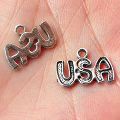 USA Charms (8pcs) (15mm x 11mm / Tibetan Silver) Kawaii Metal Charms Pendant Bracelet Earrings Bookmarks Zipper Pulls Keychain CHM498