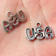 USA Charms (8pcs) (15mm x 11mm / Tibetan Silver) Kawaii Metal Charms Pendant Bracelet Earrings Bookmarks Zipper Pulls Keychain CHM498
