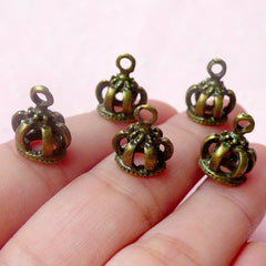 3D Crown Charms (5pcs) (11mm x 14mm / Antique Bronze) Kawaii Charms Pendant Bracelet Earrings Zipper Pulls Bookmarks Key Chains CHM499