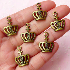 Crown Charms (6pcs) (15mm x 20mm / Antique Bronze) Kawaii Charms Pendant Bracelet DIY Earrings Zipper Pulls Bookmarks Key Chains CHM500