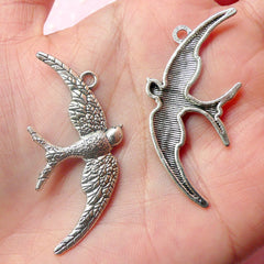 Sparrow Charms Bird Charm (3pcs) (21mm x 46mm / Tibetan Silver) Animal Charms DIY Pendant Earrings Zipper Pulls Bookmark Keychain CHM503