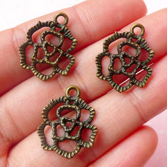 Rose Charms Flower Charms (3pcs) (17mm x 21mm / Antique Bronze) Floral Charms Pendant Bracelet DIY Earrings Zipper Pulls Keychains CHM516