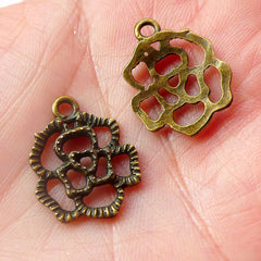 Rose Charms Flower Charms (3pcs) (17mm x 21mm / Antique Bronze) Floral Charms Pendant Bracelet DIY Earrings Zipper Pulls Keychains CHM516