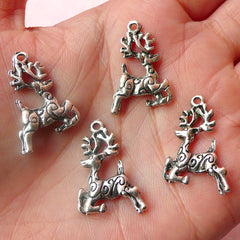 CLEARANCE Reindeer Charms Deer Charm (4pcs) (16mm x 23mm / Tibetan Silver / 2 Sided) Christmas Charms Pendant Bracelet Earrings Zipper Pulls CHM521
