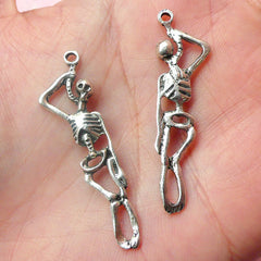 Skeleton Charms (3pcs) (12mm x 42mm / Tibetan Silver / 2 Sided ) Halloween Charms Pendant Earrings Zipper Pulls Bookmarks Key Chains CHM522