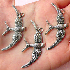 Sparrow Charms Bird Charm (3pcs) (21mm x 46mm / Tibetan Silver) Animal Charms DIY Pendant Earrings Zipper Pulls Bookmark Keychain CHM503