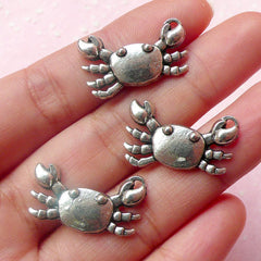 Crab Charms (3pcs) (23mm x 14mm / Tibetan Silver) Seafood Charms Findings Pendant Bracelet Earrings Zipper Pulls Bookmark Keychain CHM507