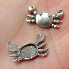 Crab Charms (3pcs) (23mm x 14mm / Tibetan Silver) Seafood Charms Findings Pendant Bracelet Earrings Zipper Pulls Bookmark Keychain CHM507